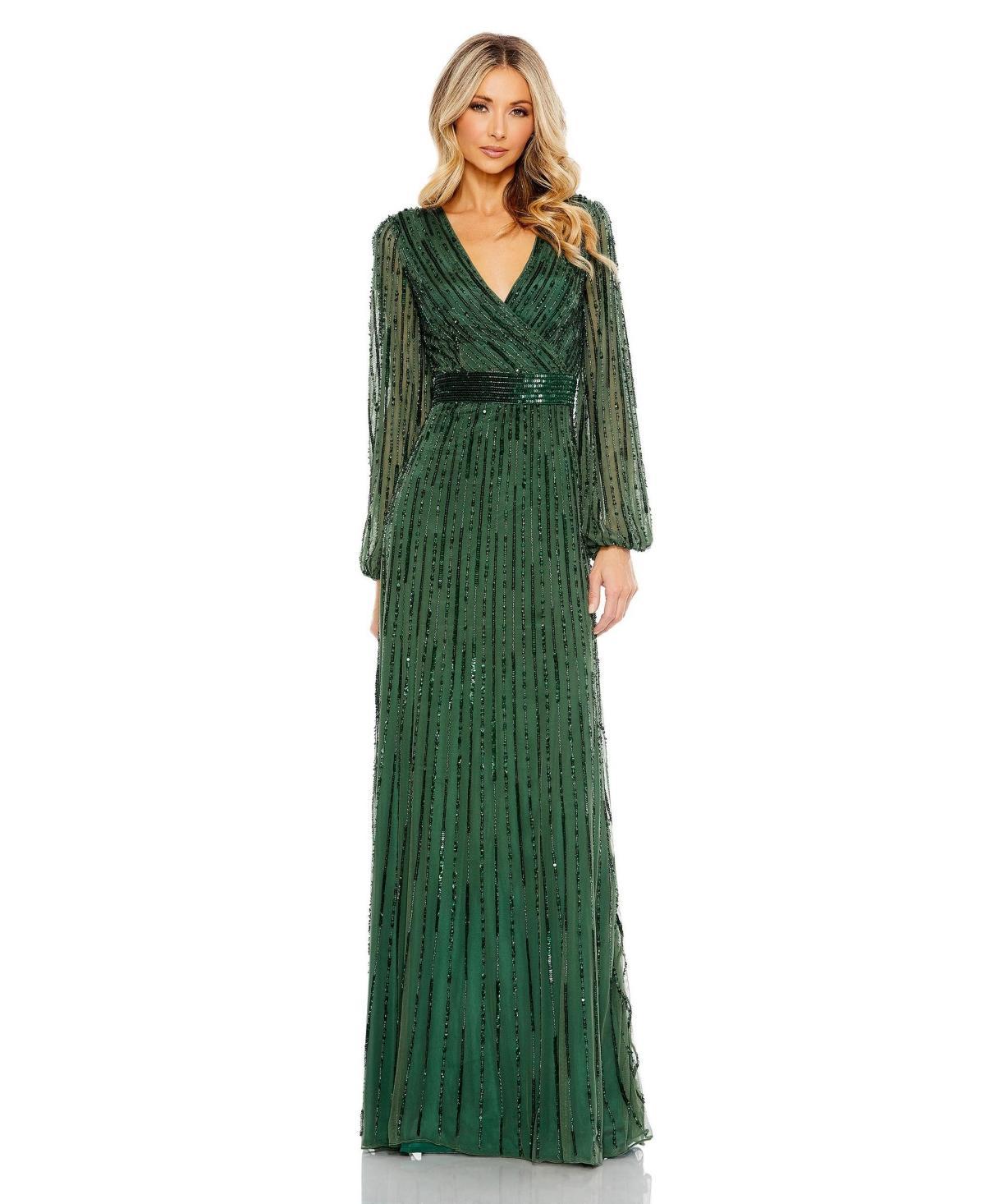 Womens Sequin-Embellished Bishop-Sleeve Gown Product Image