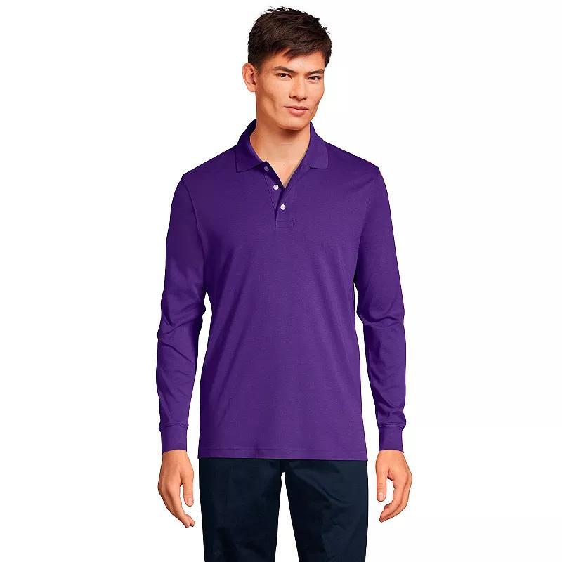 Lands End School Uniform Mens Long Sleeve Interlock Polo Shirt Product Image