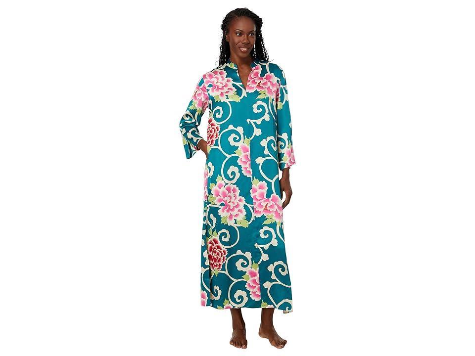 N by Natori Saz Satin Zip Caftan (Spruce Multi) Women's Pajama Product Image