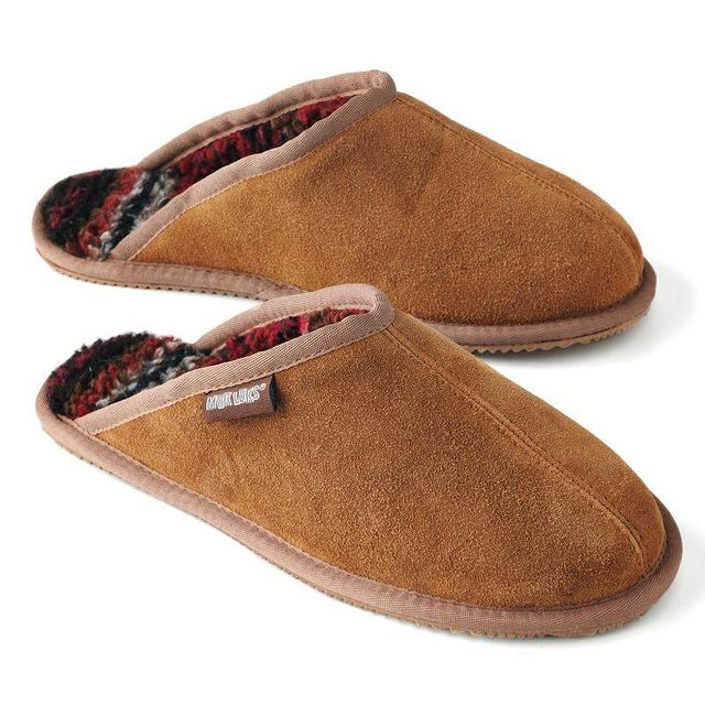 MUK LUKS Leather Suede Berber Fleece Mens Scuff Slippers Brown Product Image