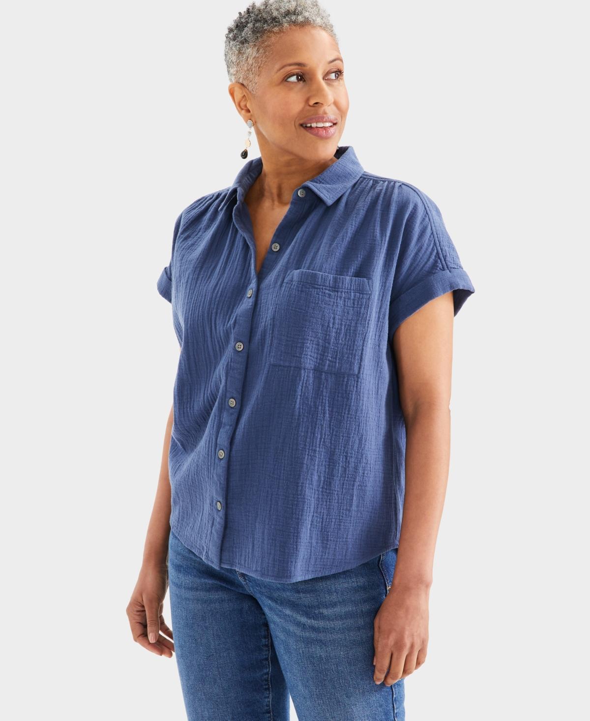 Style & Co Womens Cotton Gauze Short-Sleeve Button Up Shirt, Created for Macys Product Image