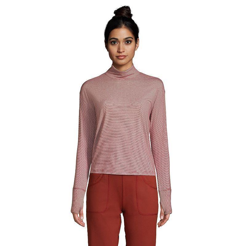 Womens Lands End Performance UPF 50 Mockneck Top Red Red Pinstripe Product Image