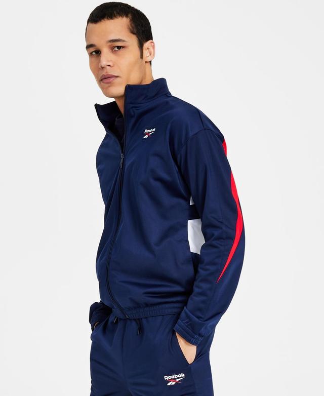 Reebok Mens Identity Vector Zip-Front Track Jacket - Navy/ Red Product Image