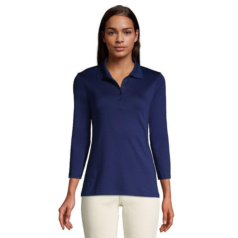 Petite Lands End Supima Cotton 3/4 Sleeve Polo Shirt, Womens Product Image