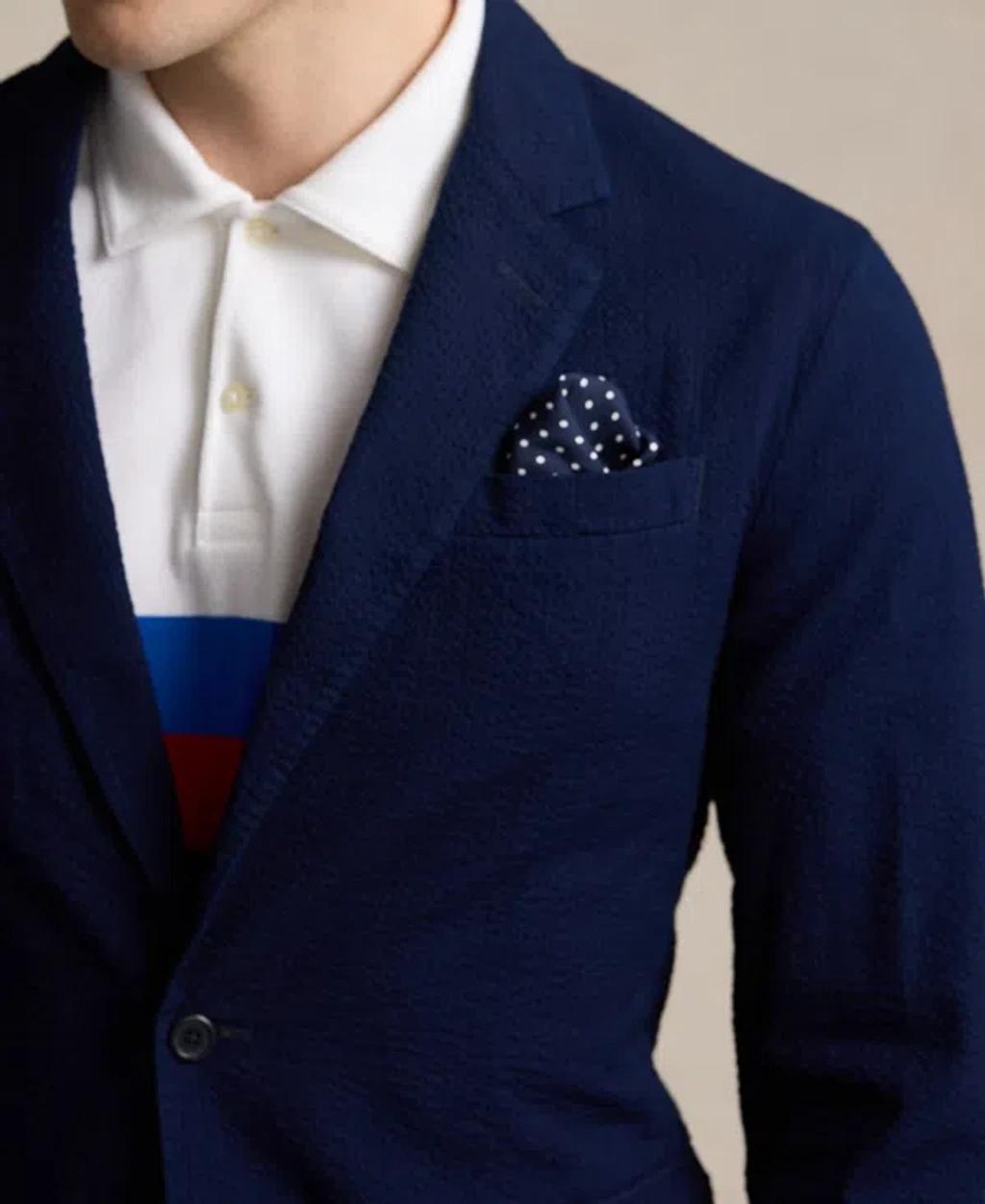 Men's Soft Seersucker Sport Coat In Bright Blue,white Product Image