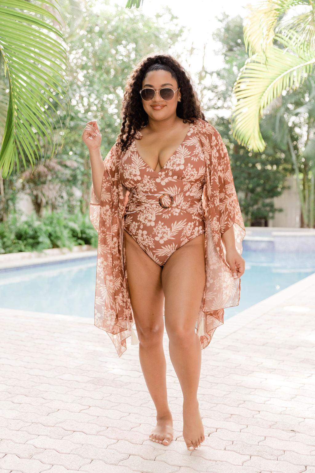 Lost In The Tropics Brown Printed Swimsuit Cover Up FINAL SALE Product Image