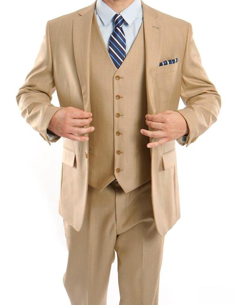 Light Beige 3 Piece Modern Fit Suit 2 Button V-Neck Vest Product Image