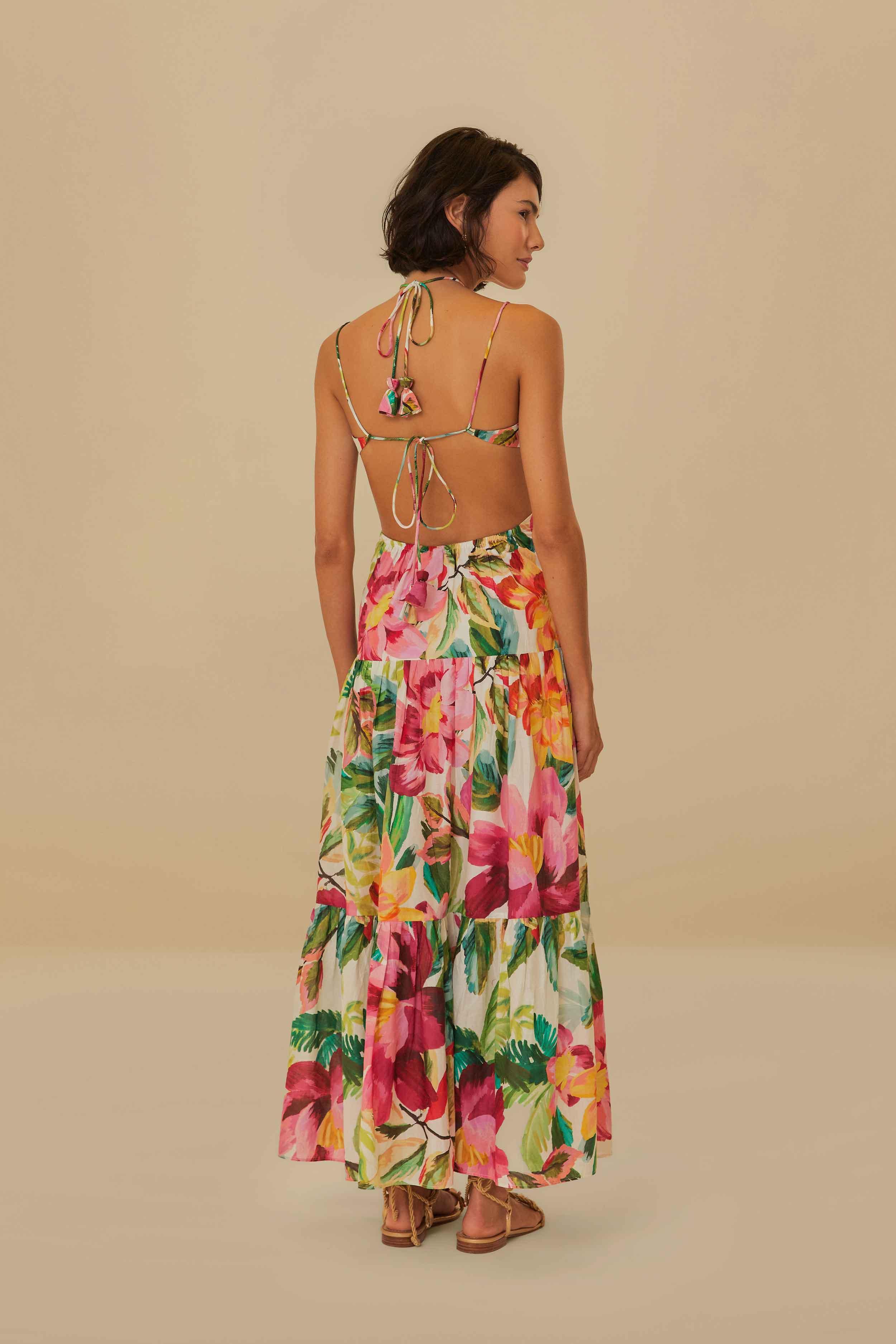 Off-White Painted Flowers Tiered Maxi Dress Product Image