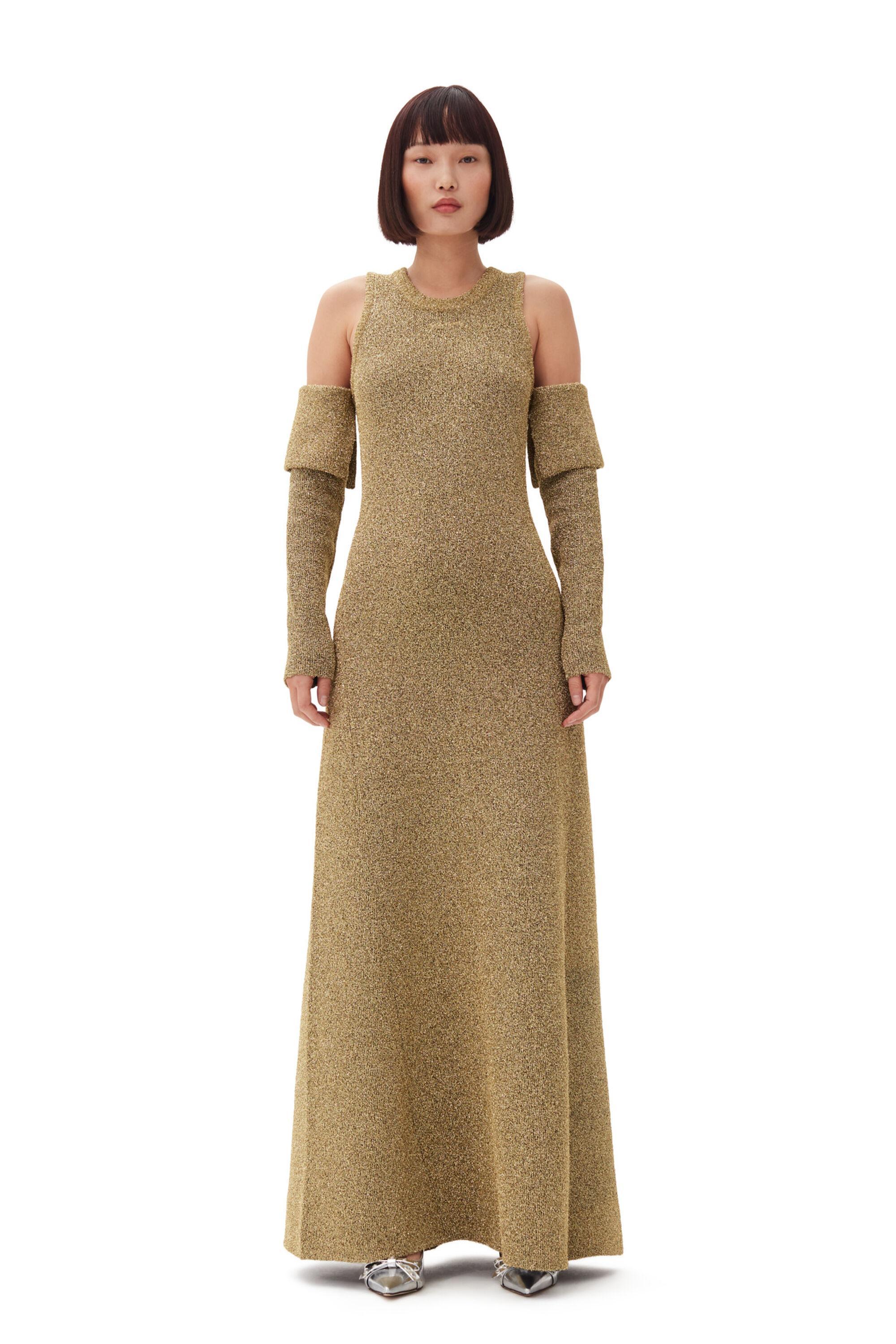 Gold Sparkle Cold-Shoulder Maxi Dress Product Image