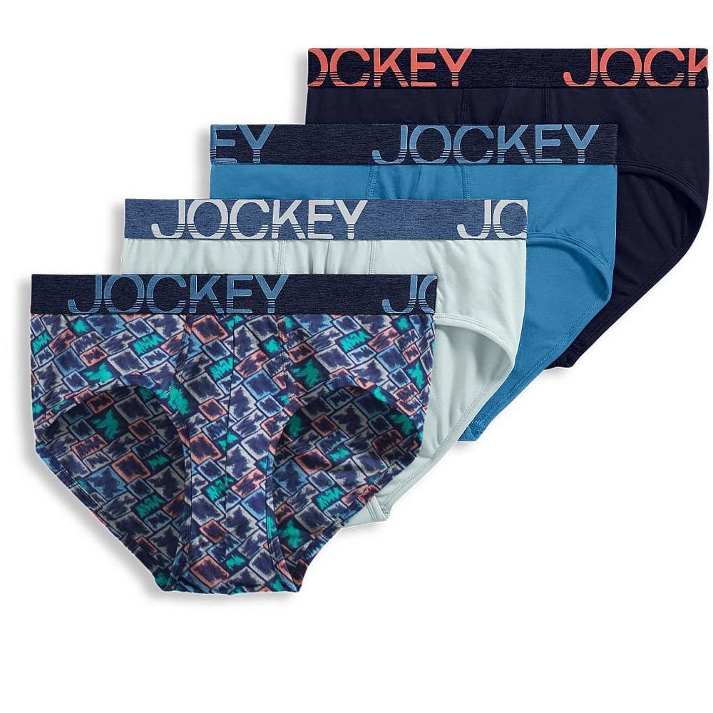 Jockey Men's ActiveStretch Brief - 4 Pack L Blue Chambray/Subtle Mint/Block Geo/True Navy Product Image