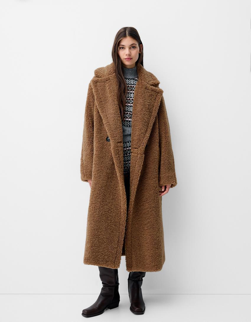 Long faux shearling coat product image