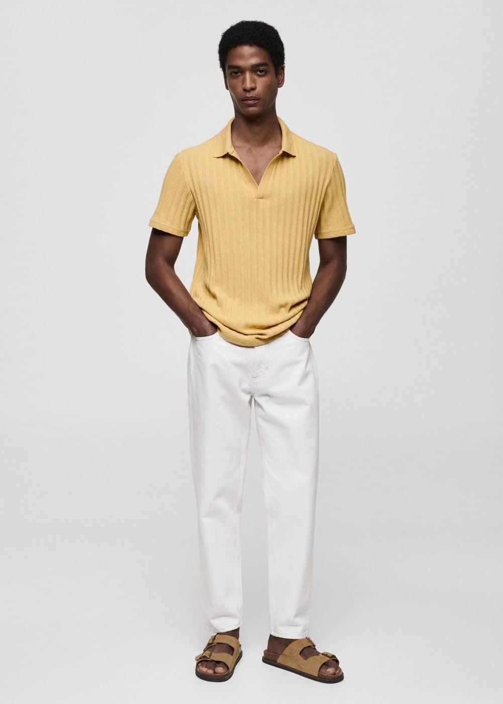 MANGO MAN - Regular fit ribbed cotton polo shirt yellowMen Product Image