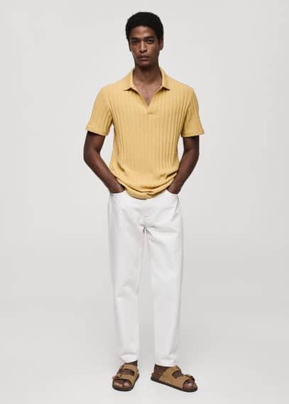 MANGO MAN - Regular fit ribbed cotton polo shirt yellowMen Product Image