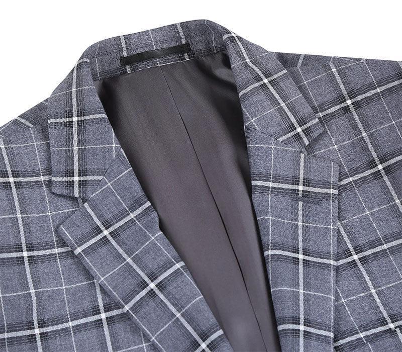 Regular Fit 2 Piece Notch Lapel Suit Gray Check Pattern Product Image