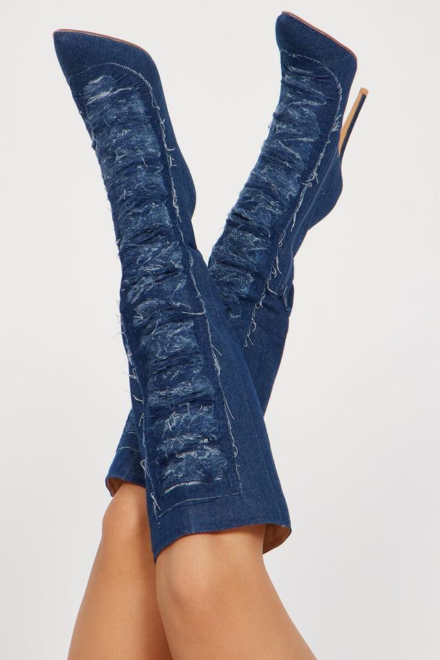 Cut It Off Knee High Boots - Dark Denim Product Image