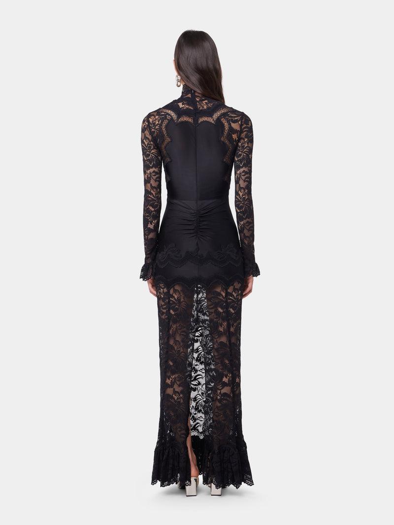 BLACK LONG DRESS IN LACE AND JERSEY Product Image