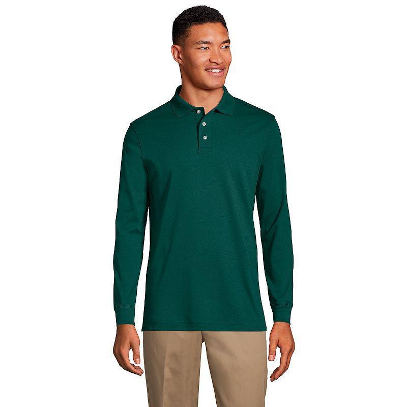 Big & Tall Lands End Long Sleeve Interlock Polo, Mens Classic Blue Product Image