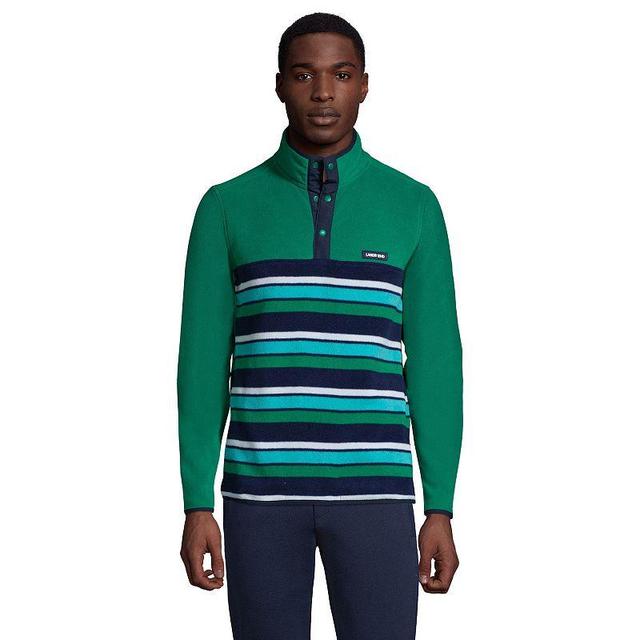 Mens Lands End Snap-Neck Fleece Pullover Blue Team Stripe Product Image