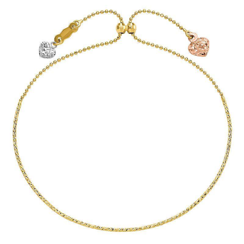 14k Gold Tri-Tone Heart Adjustable Bracelet, Womens, 14k  Tone Product Image