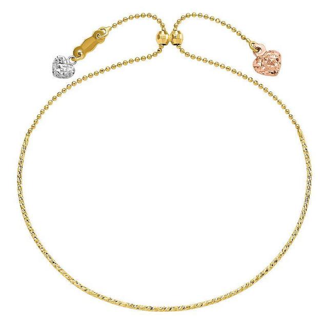 14k Gold Tri-Tone Heart Adjustable Bracelet, Womens, 14k  Tone Product Image