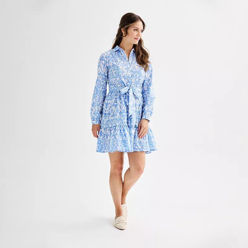 Womens Ellen Tracy Shirt Dress with Self Tie and Ruffle Hem Product Image