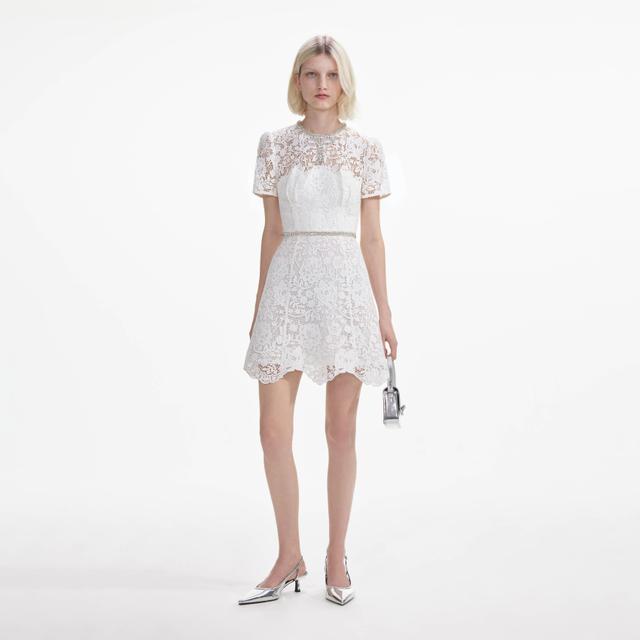 White Lace Diamante Mini Dress Product Image