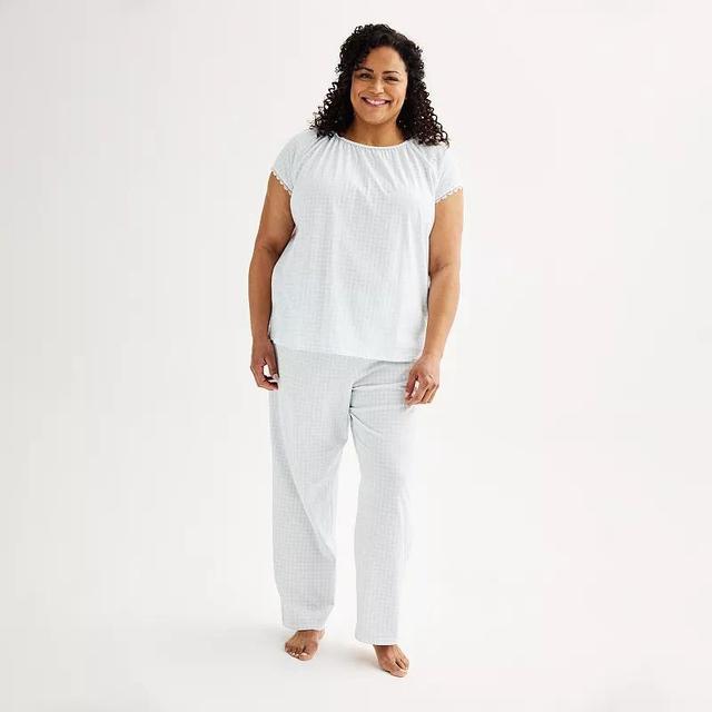 Plus Size Croft & Barrow Lace-Trim Pajama Top & Pajama Pants Set, Womens Product Image