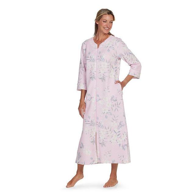 Womens Miss Elaine Essentials Quilted Knit Long Zip Robe Product Image