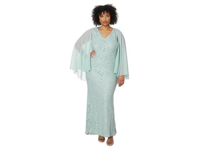 Betsy & Adam Plus Size Long Lace Capelet (Sage) Women's Dress Product Image