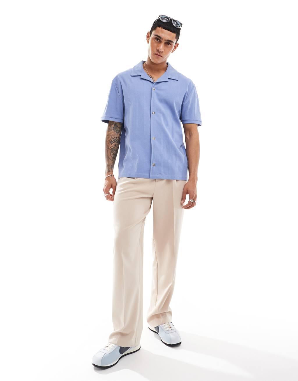 ASOS DESIGN relaxed button down shirt in mid blue Product Image