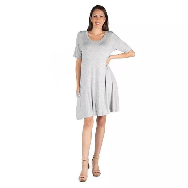 Womens 24seven Comfort Apparel Roundneck Flared Shirtdress with Pockets Grey Product Image