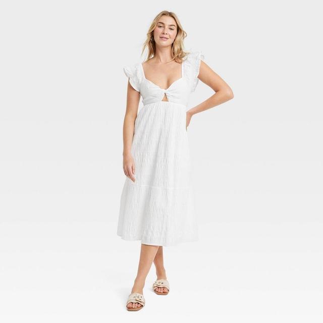 Women's Flutter Short Sleeve Midi A-Line Dress - Universal Thread™ White XL Product Image