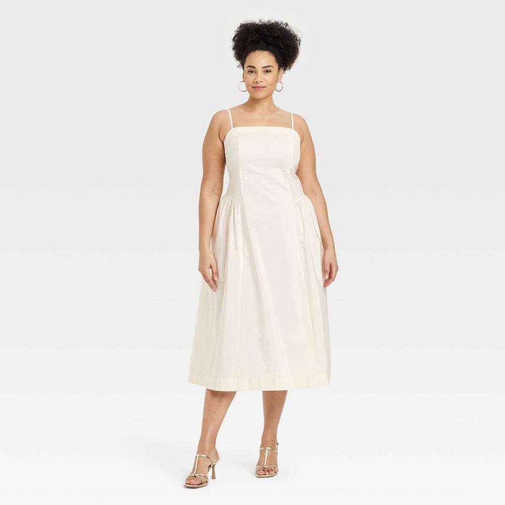 Womens Dropped Waist Midi A-Line Dress - A New Day Cream 17 Product Image