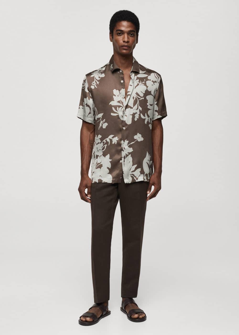 MANGO MAN - Flowy floral print shirt medium brownMen Product Image