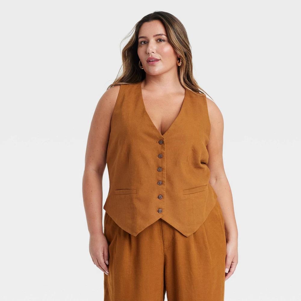 Womens Linen Tailored Suit Vest - A New Day Rust XXL Product Image