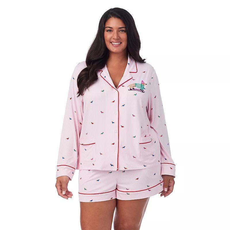 Plus Size Beauty Sleep Social Jersey Long Sleeve Notch Pajama Top & Pajama Boxers Set, Womens Product Image