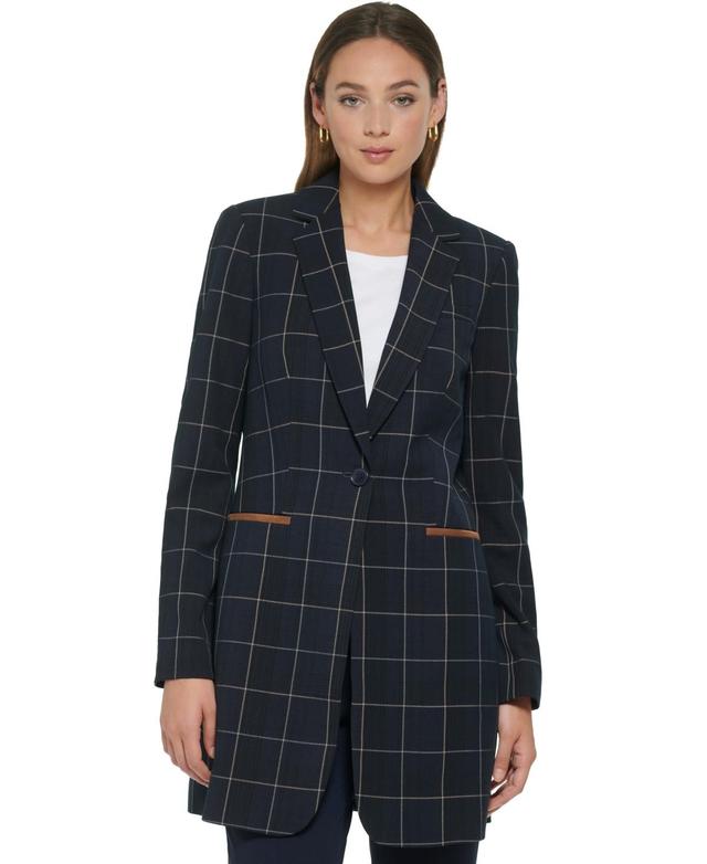 Tommy Hilfiger Womens Windowpane One-Button Blazer - Midnt Product Image