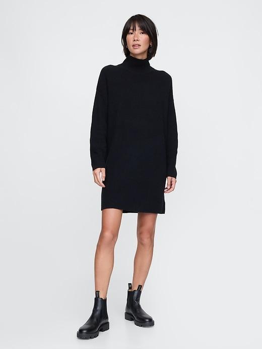 CashSoft Rib Turtleneck Mini Sweater Dress Product Image