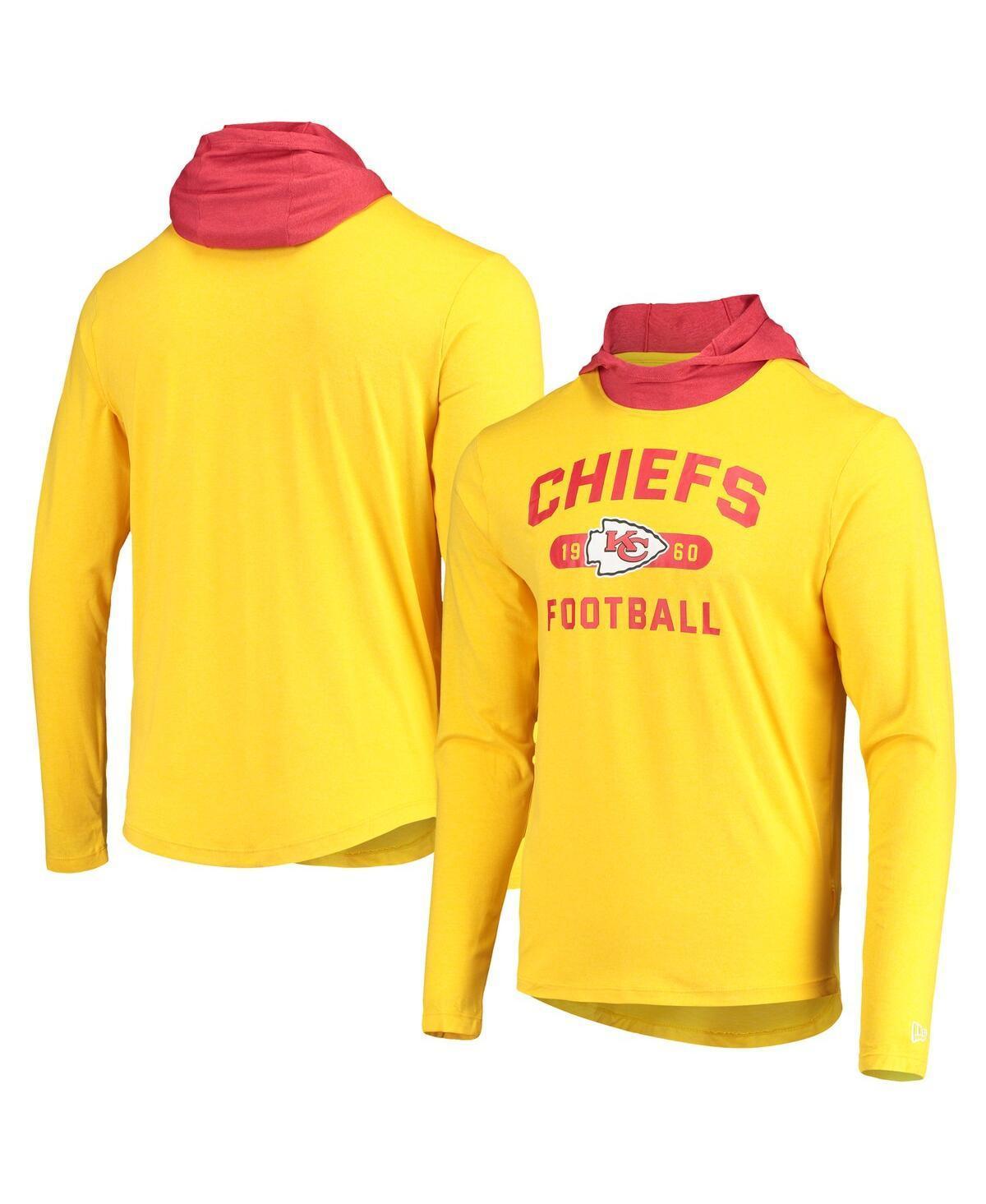 Mens New Era Gold Kansas City Chiefs Active Block Hoodie Long Sleeve T-shirt - Gold Product Image