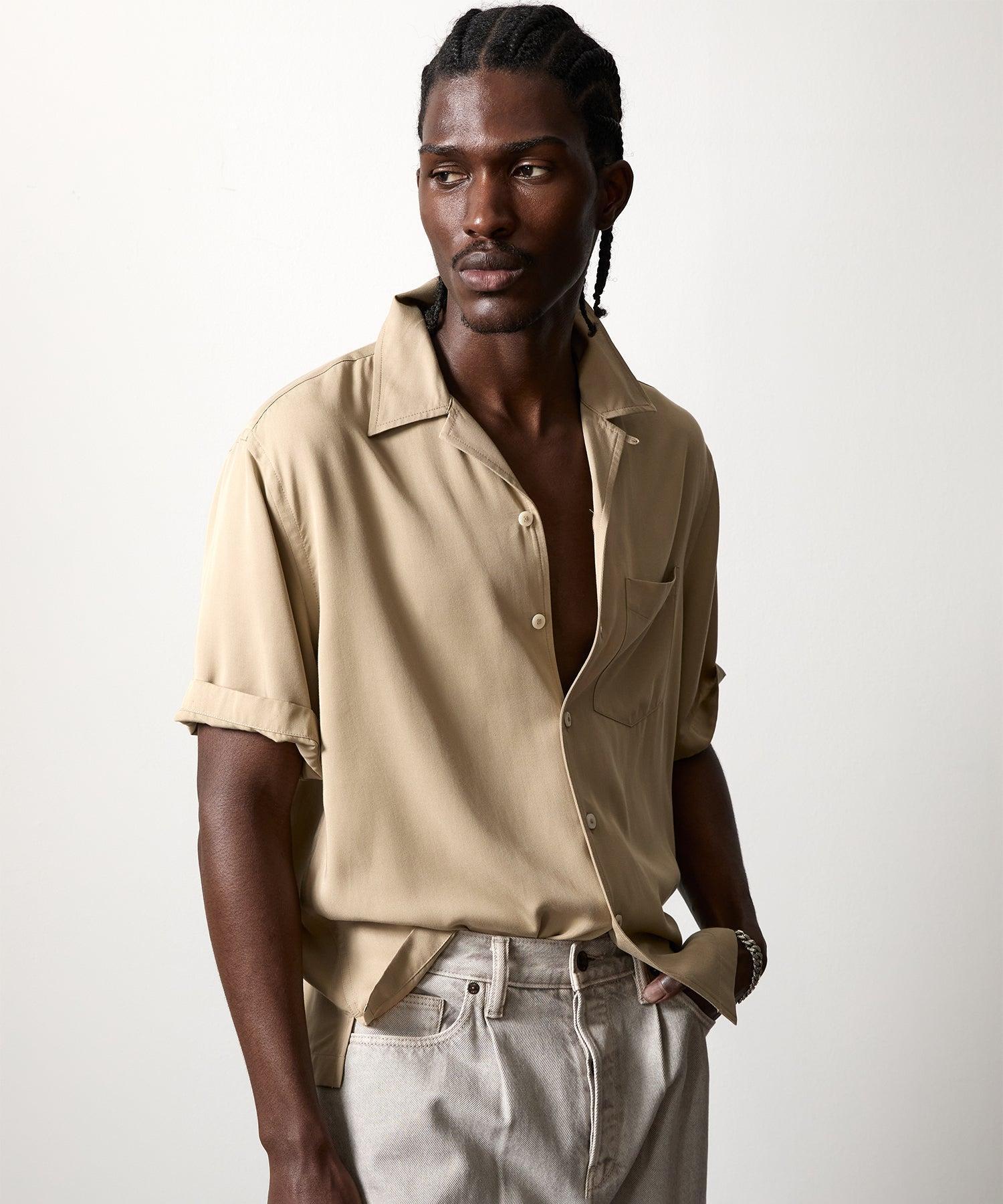 Short Sleeve Rayon Hollywood Shirt in Khaki Product Image