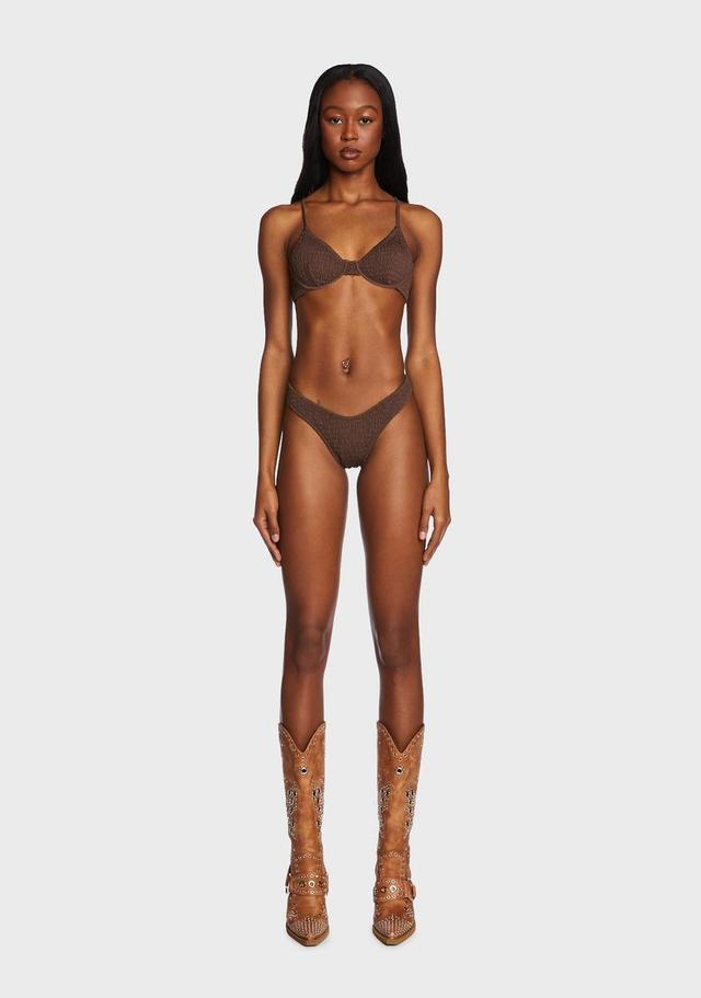 Shirred Underwire Bikini Set - Brown Product Image