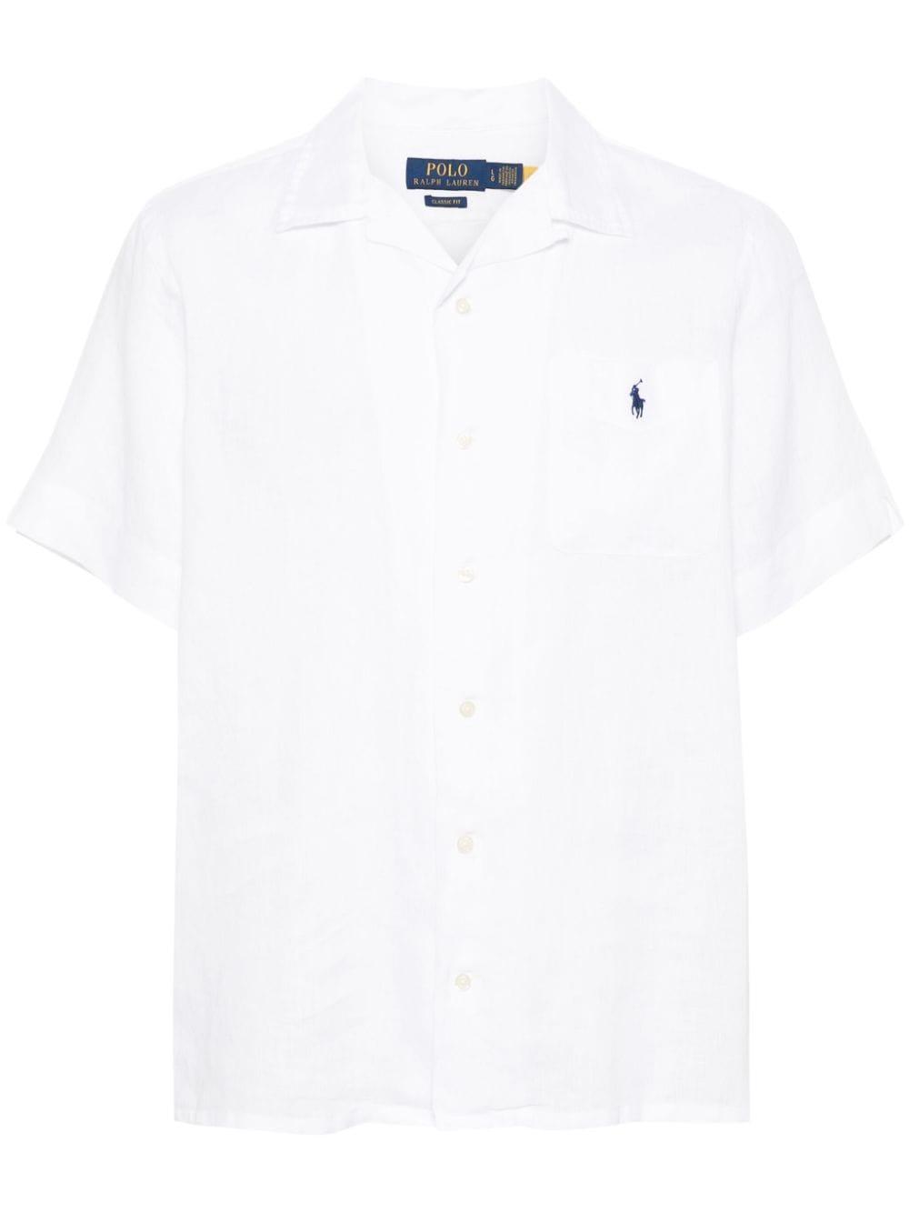 Polo-pony-embroidery Linen Shirt In White Product Image