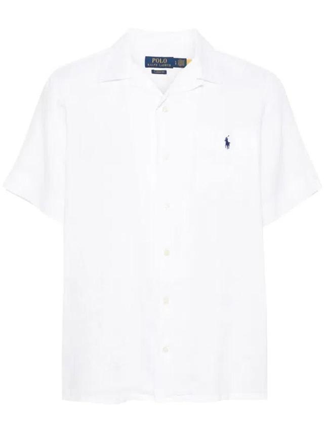 Polo-pony-embroidery Linen Shirt In White Product Image