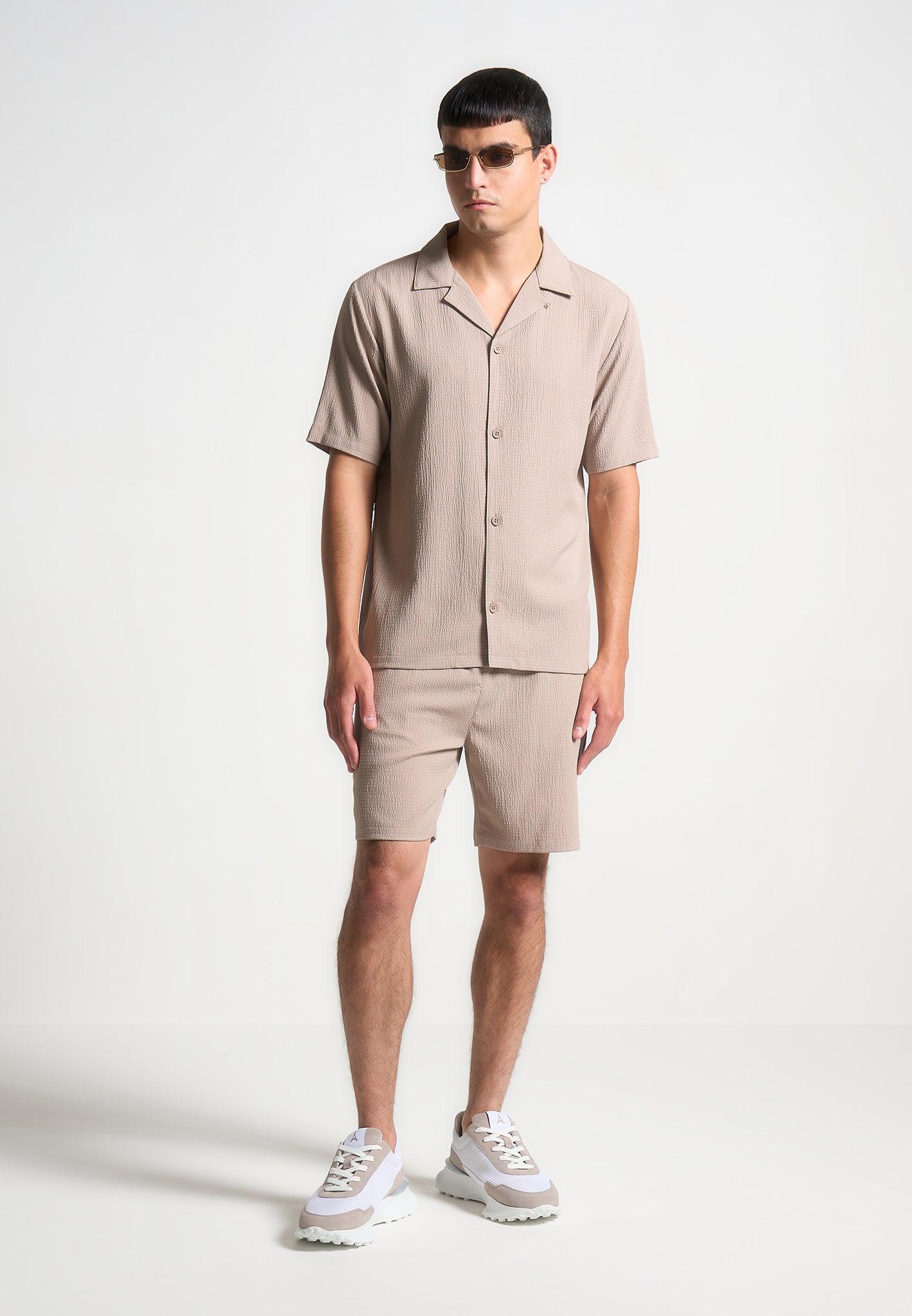 Seersucker Revere Shirt - Taupe Male Product Image