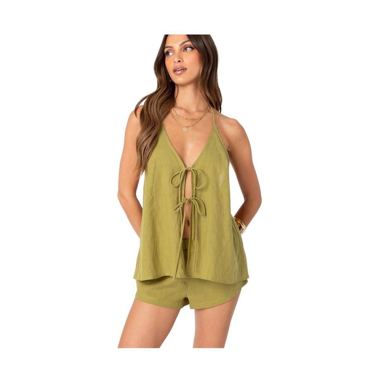 Women's Arden Linen Look Tie Front Top Product Image