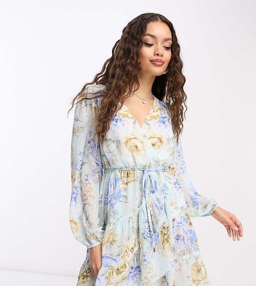 Ever New Petite long sleeve mini dress In blue floral Product Image