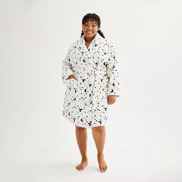 Plus Size Sonoma Goods For Life Faux Fur Short Sleep Robe, Womens Calm Moon Black Product Image