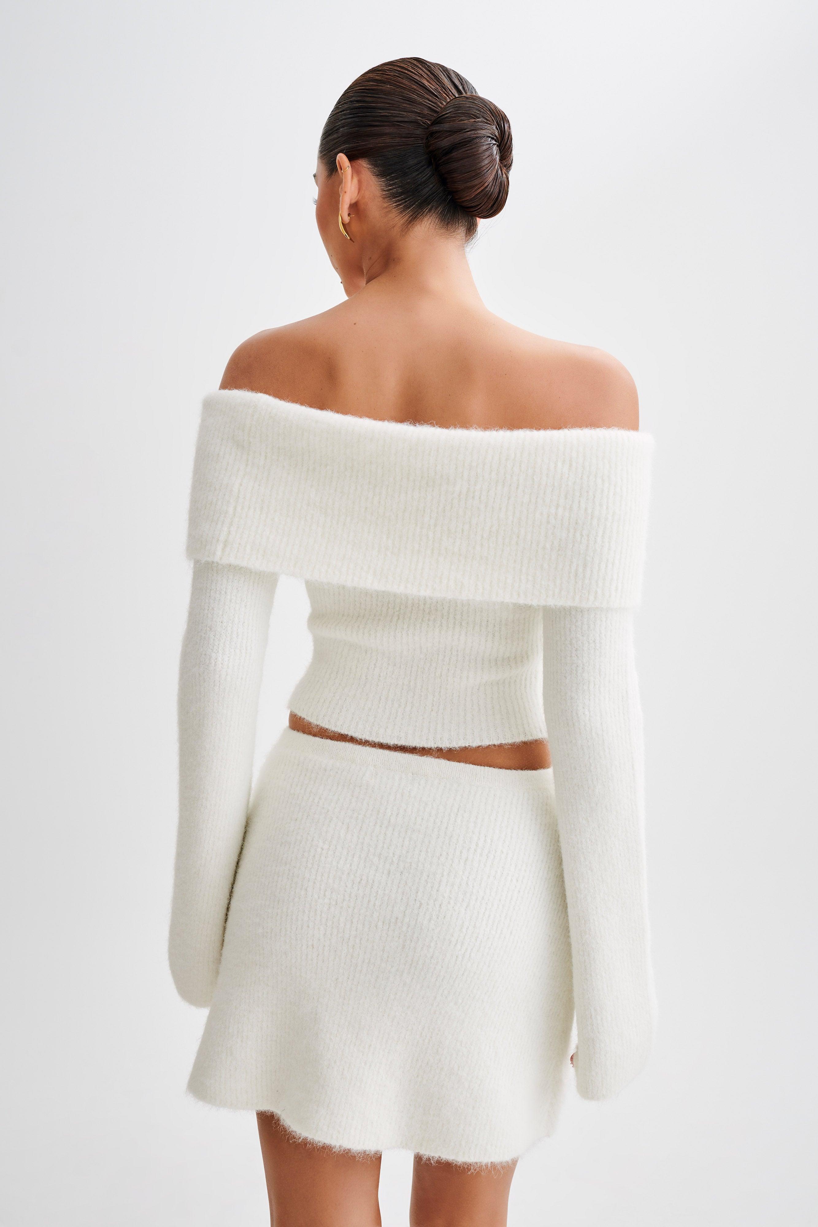 Baxter Off Shoulder Fluffy Knit Top - Ivory Product Image