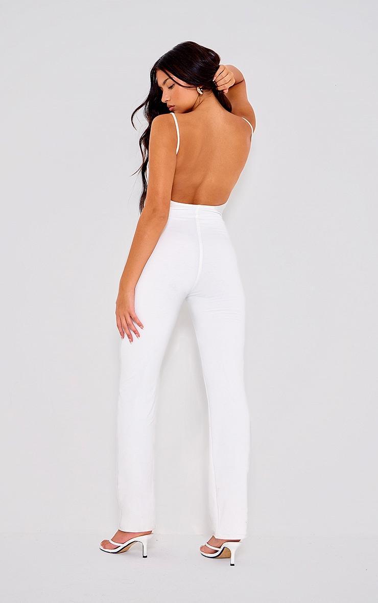 Cream Double Layer Contour Jersey Strappy Scoop Back Jumpsuit Product Image