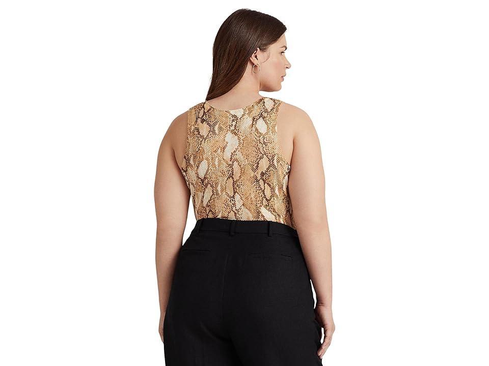 Lauren Ralph Lauren Plus Size Snakeskin Print Cotton-Blend Tank Top (Cream ) Women's Clothing Product Image